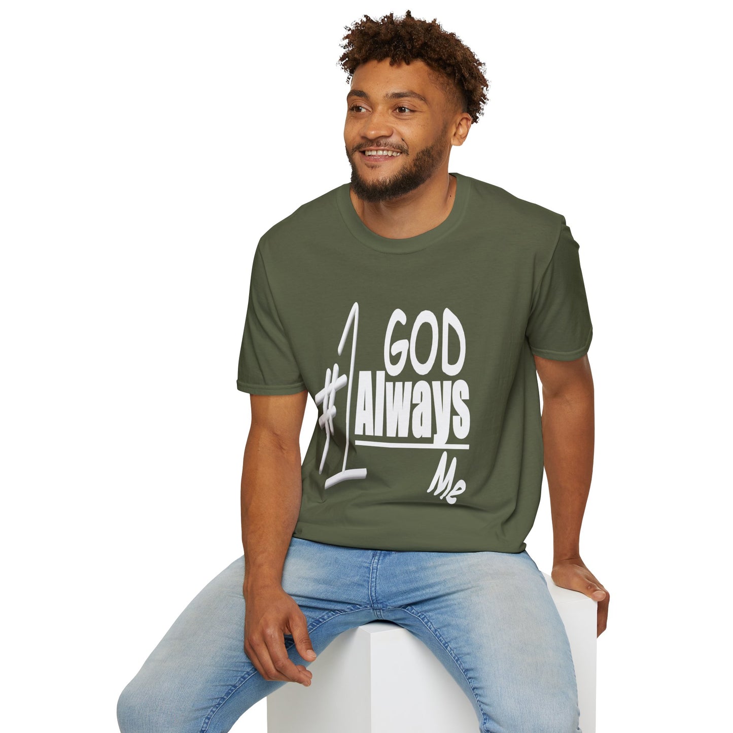Untroubled Candi_ "#1GOD"_Unisex Softstyle T-Shirt_White