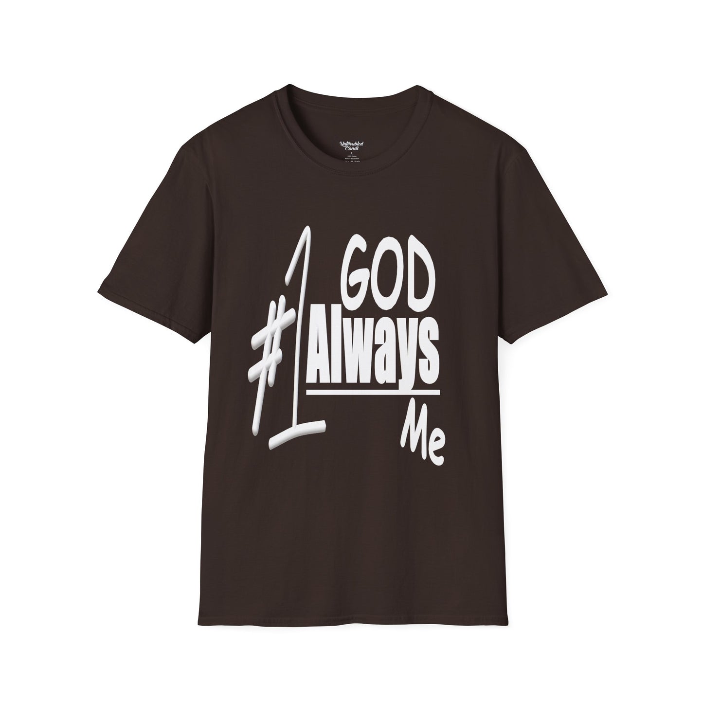 Untroubled Candi_ "#1GOD"_Unisex Softstyle T-Shirt_White