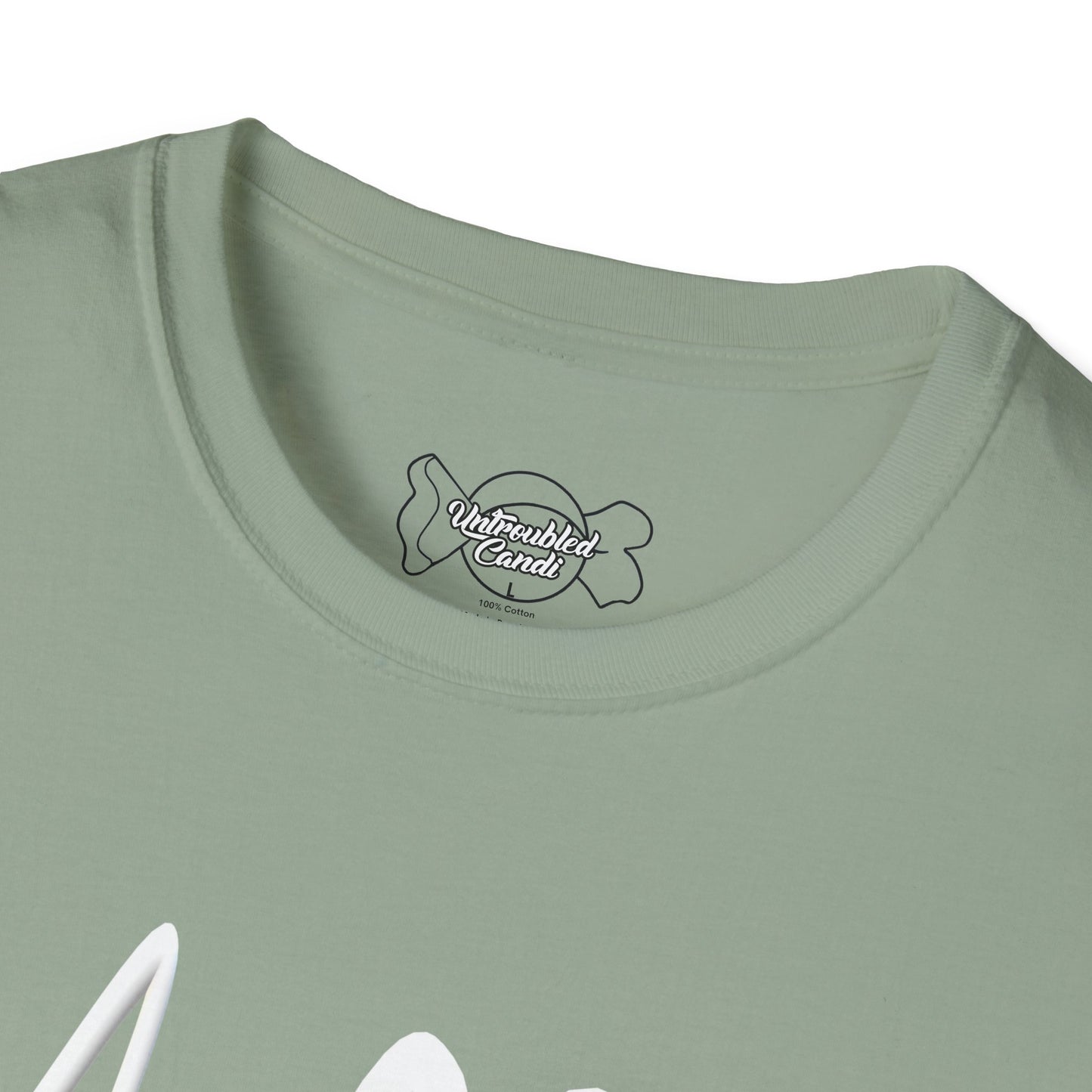 Untroubled Candi_ "#1GOD"_Unisex Softstyle T-Shirt_White