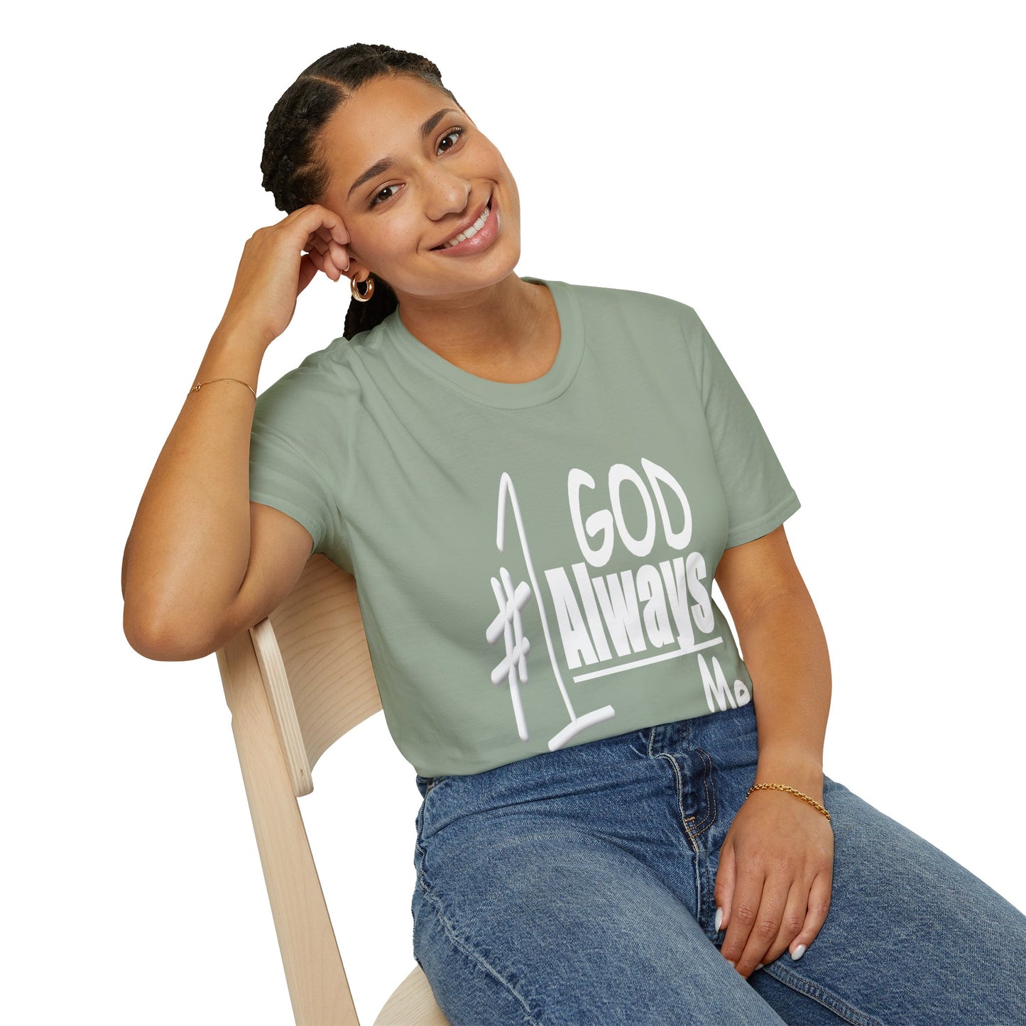 Untroubled Candi_ "#1GOD"_Unisex Softstyle T-Shirt_White