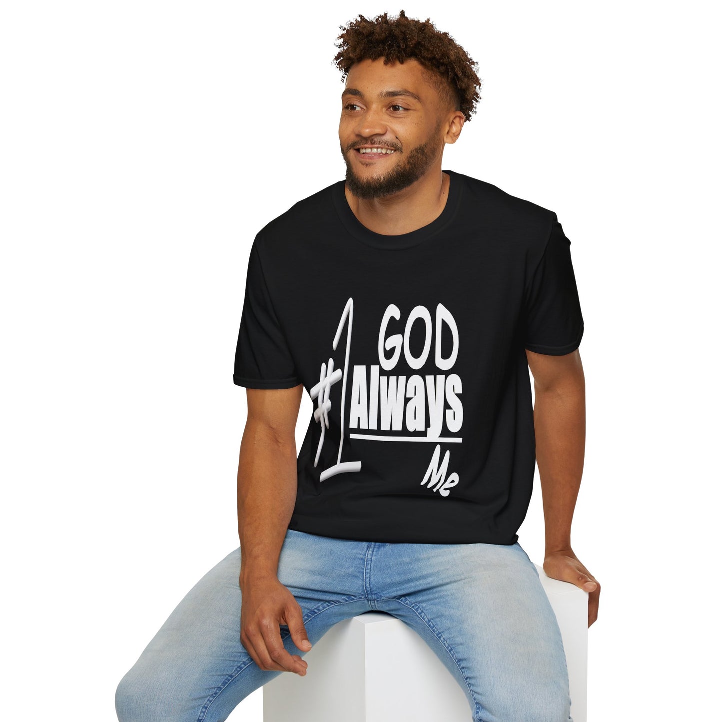 Untroubled Candi_ "#1GOD"_Unisex Softstyle T-Shirt_White