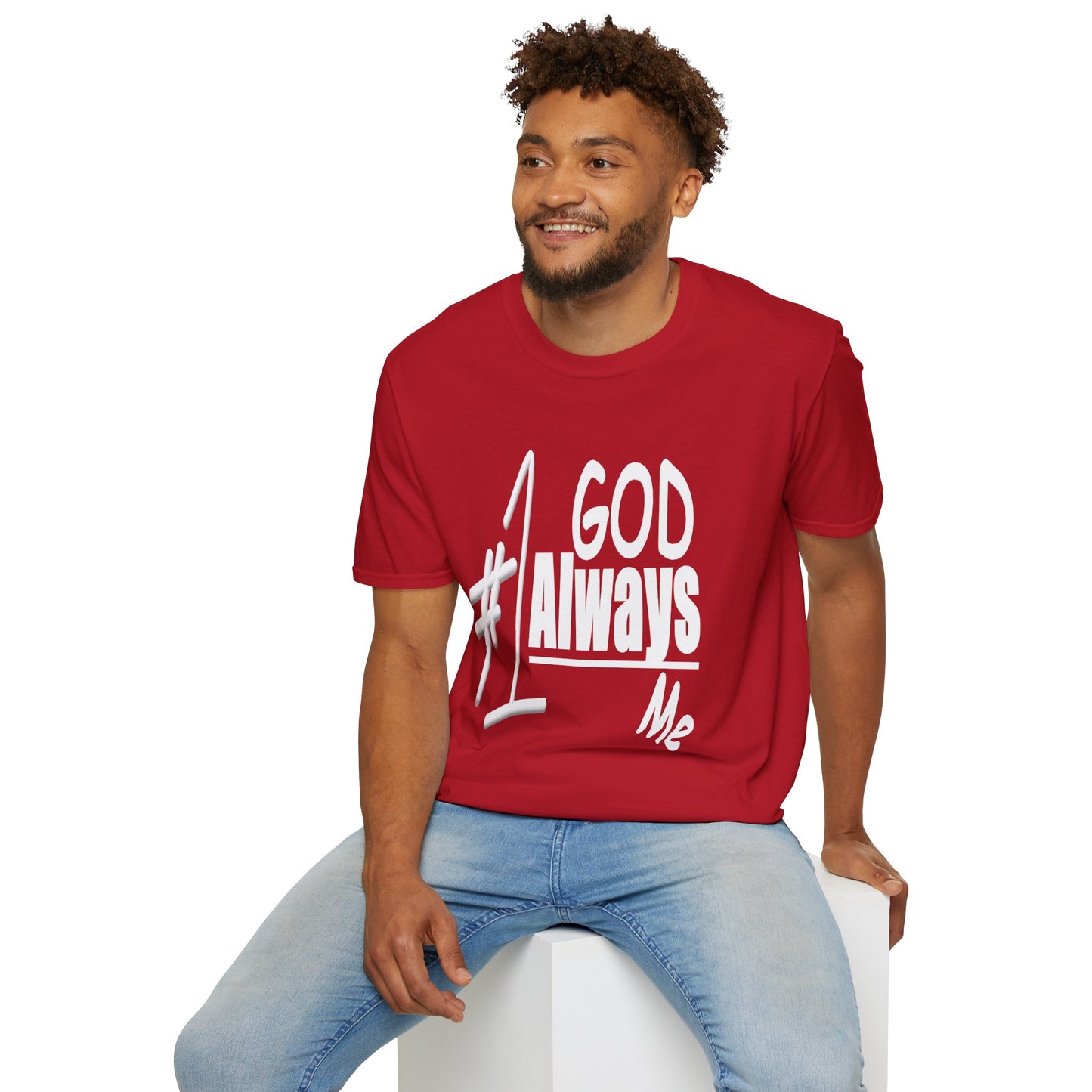 Untroubled Candi_ "#1GOD"_Unisex Softstyle T-Shirt_White