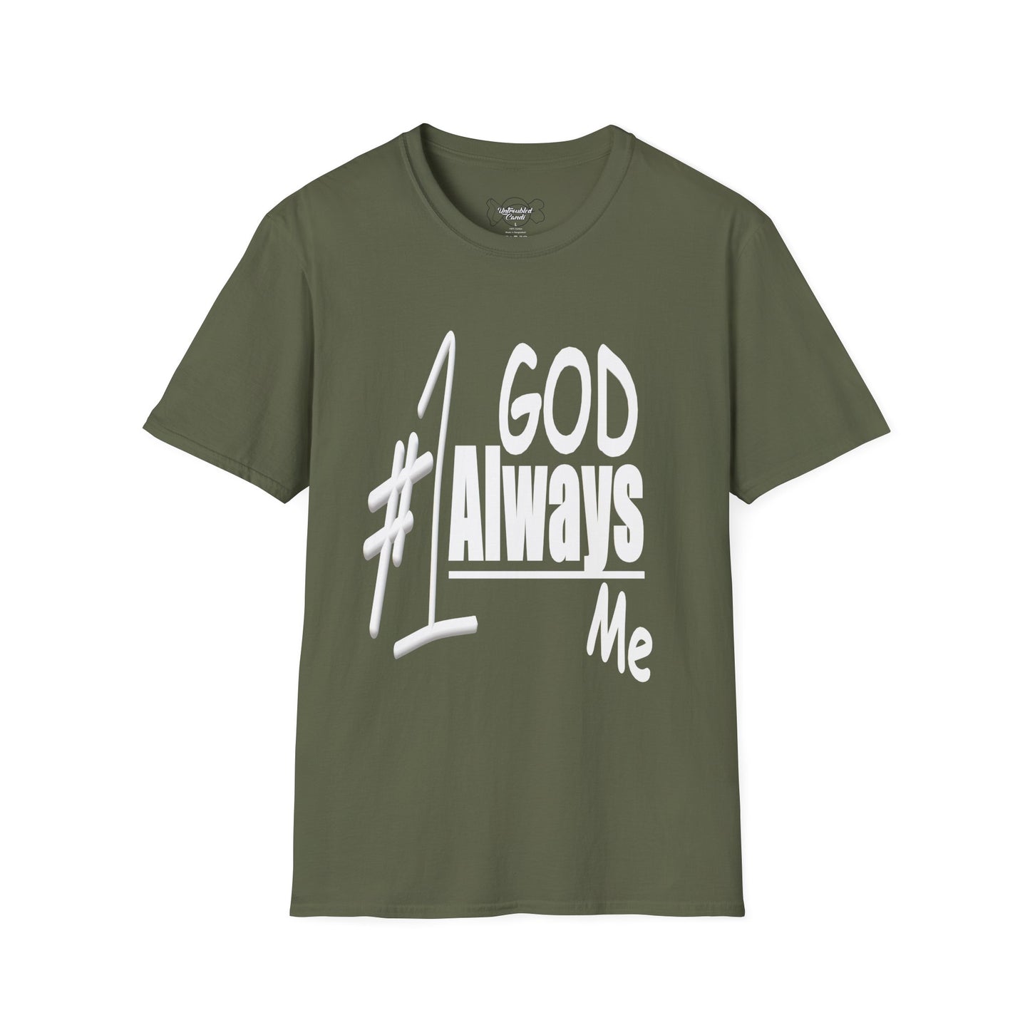 Untroubled Candi_ "#1GOD"_Unisex Softstyle T-Shirt_White