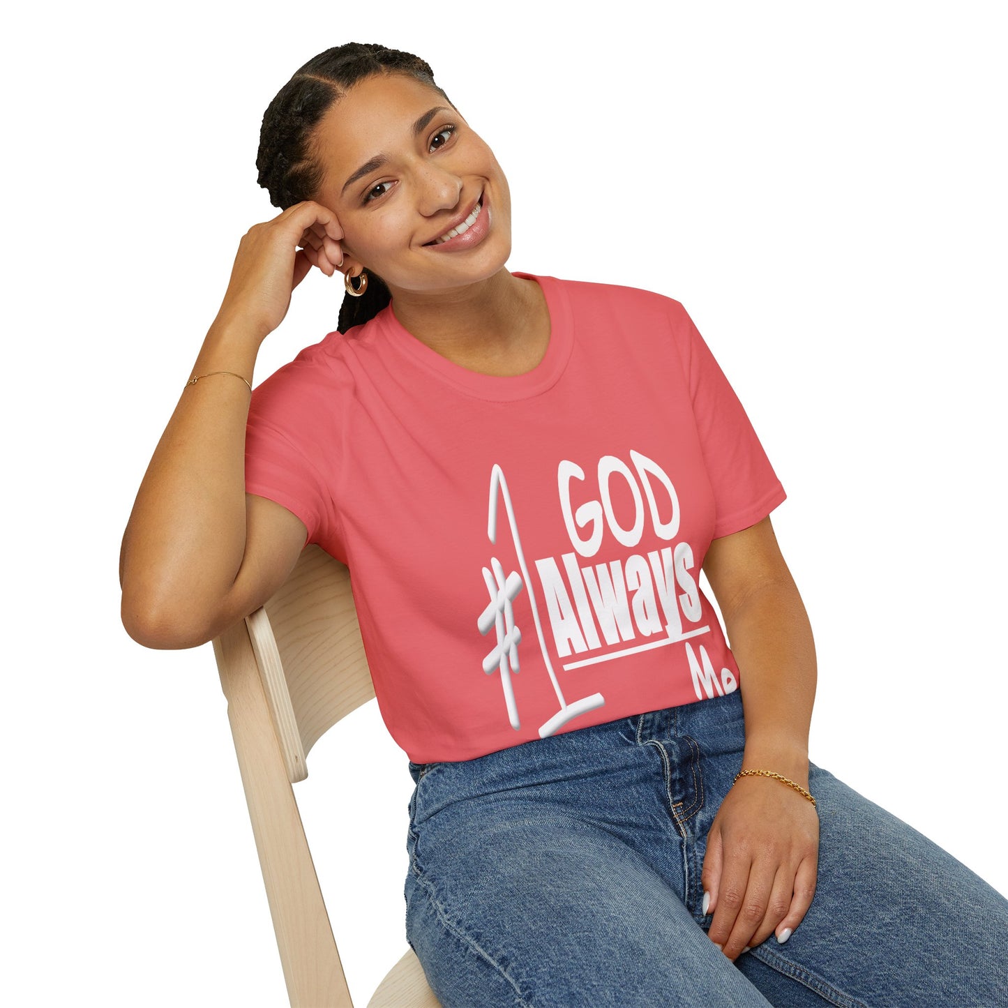 Untroubled Candi_ "#1GOD"_Unisex Softstyle T-Shirt_White