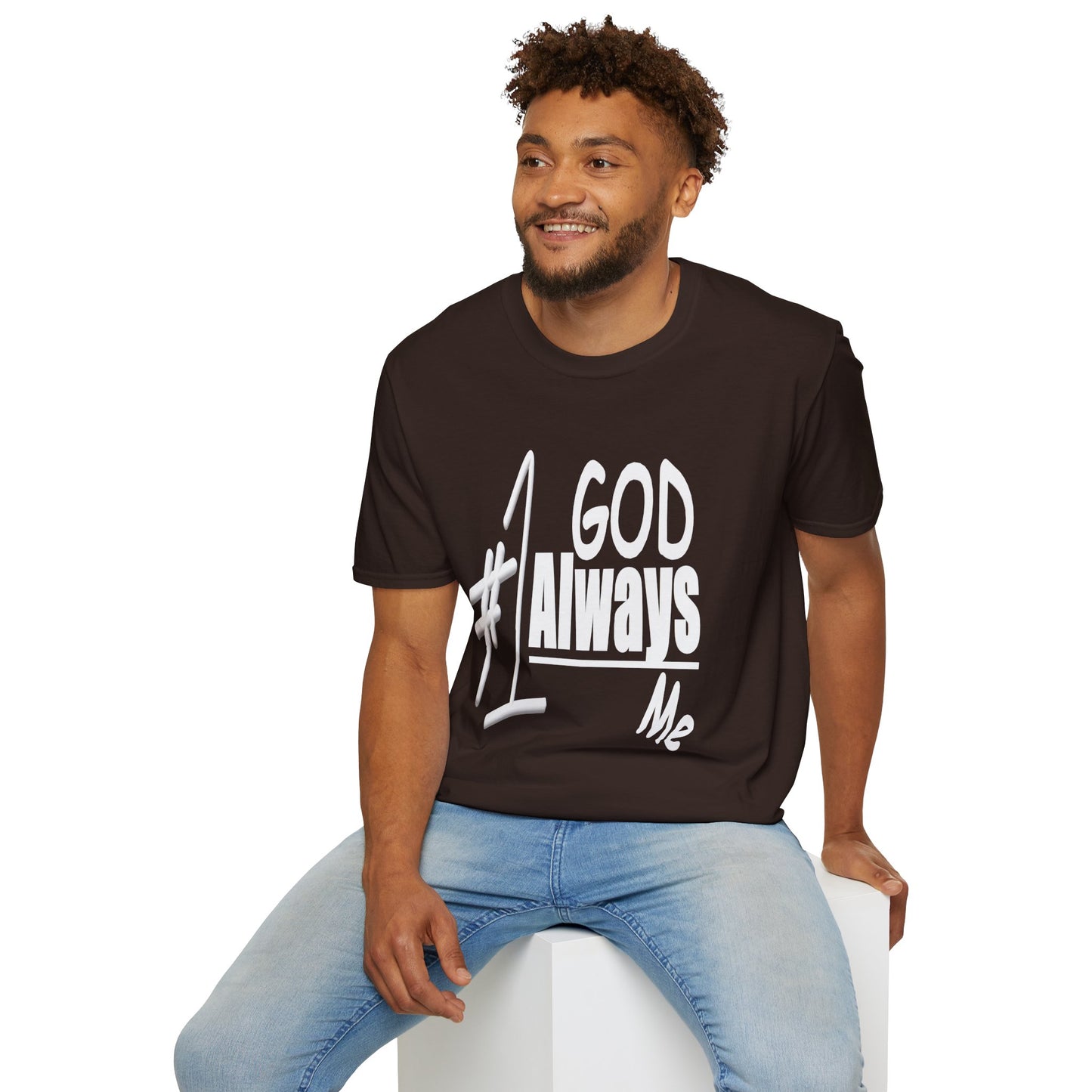 Untroubled Candi_ "#1GOD"_Unisex Softstyle T-Shirt_White