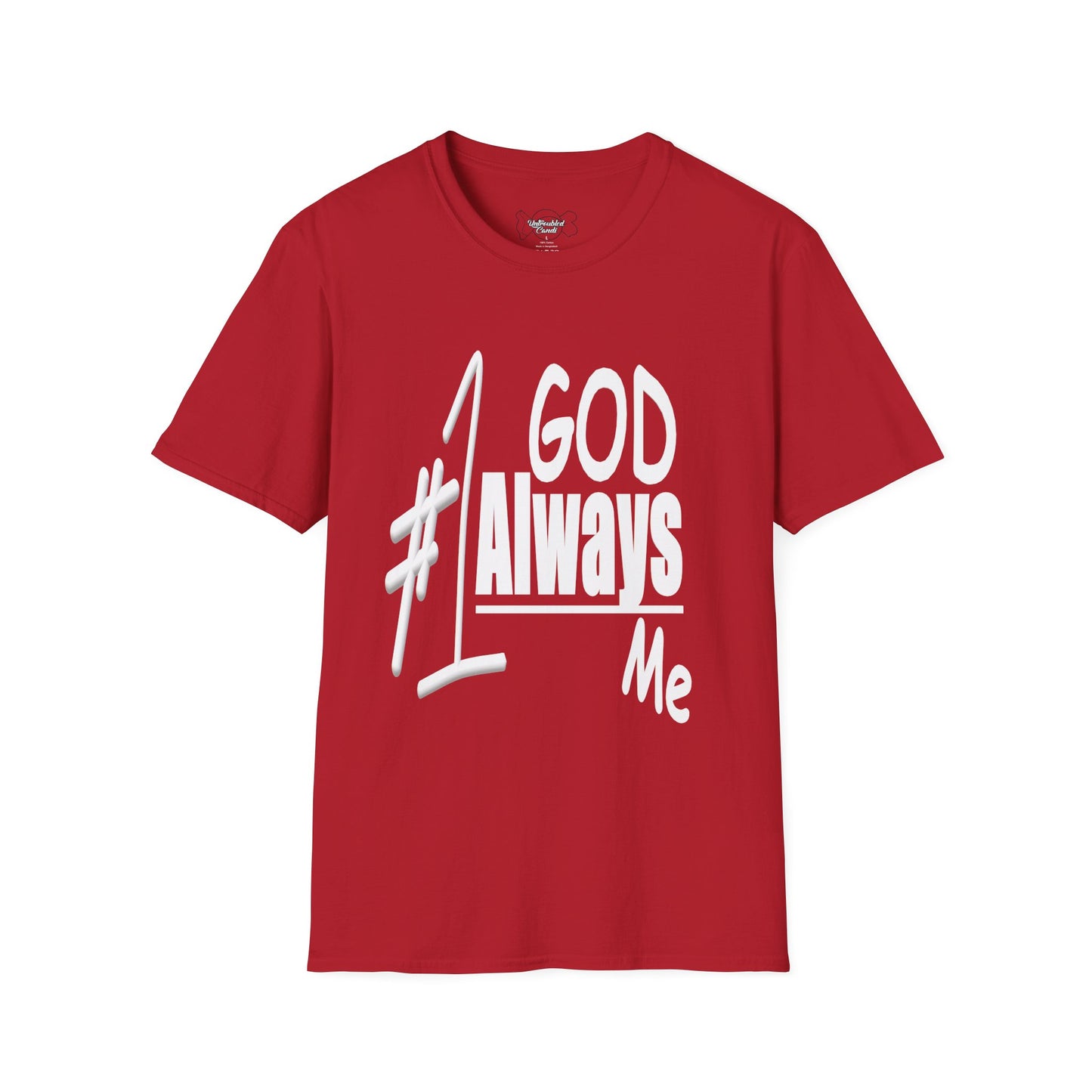 Untroubled Candi_ "#1GOD"_Unisex Softstyle T-Shirt_White