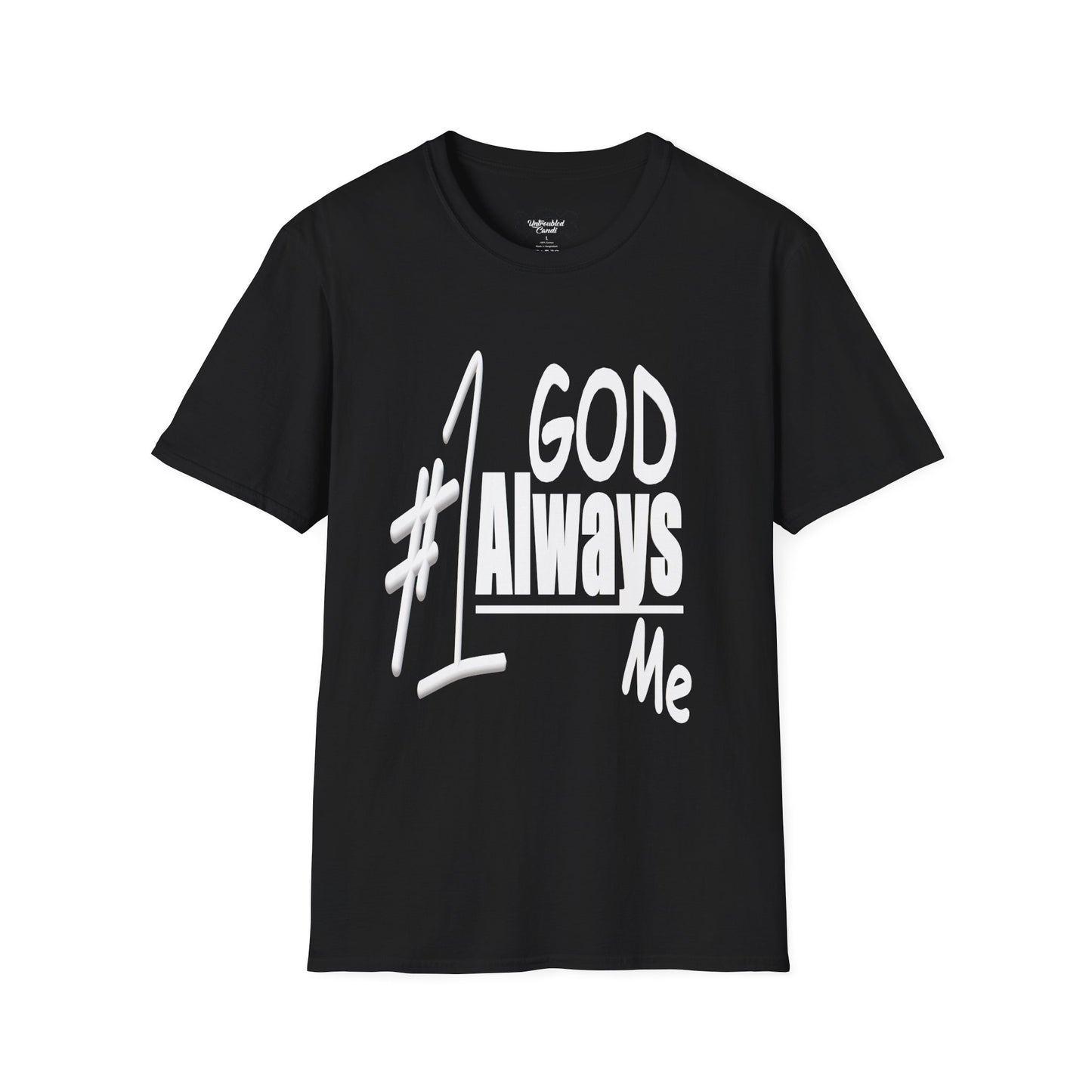 Untroubled Candi_ "#1GOD"_Unisex Softstyle T-Shirt_White