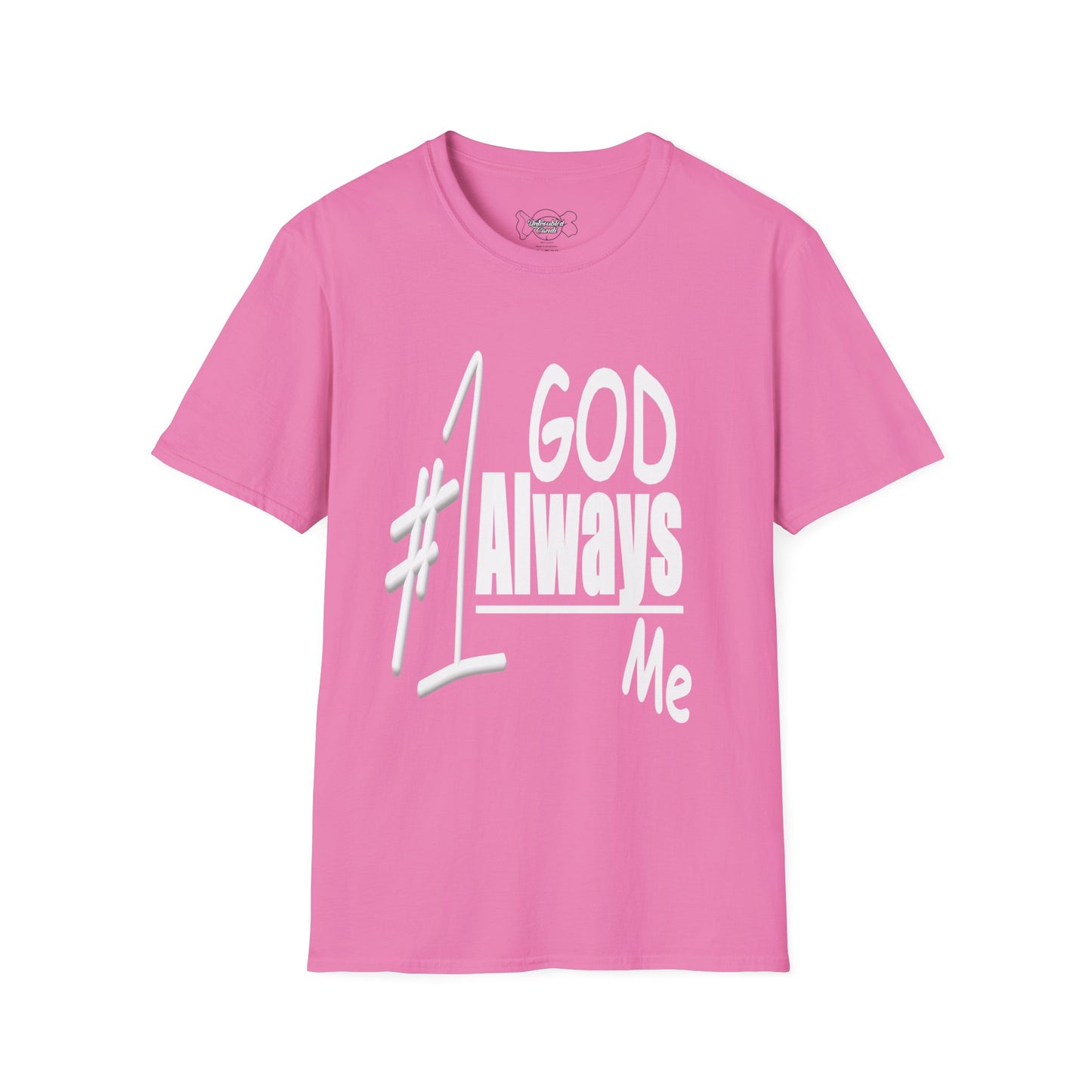 Untroubled Candi_ "#1GOD"_Unisex Softstyle T-Shirt_White